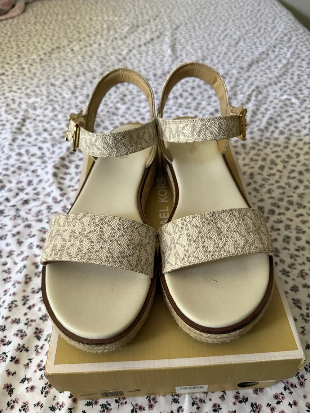 Michael Kors Beige Logo Strap Ankle Buckle Sandals